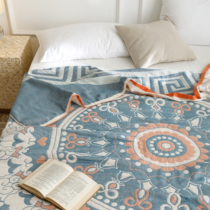 91家纺网 家纺一手货源 找家纺 朴尔家纺-毛巾被 2026春夏新款水洗全棉纯棉四层细纱系列毛巾被下班夏凉被空调被 铃兰香-橘毛巾被