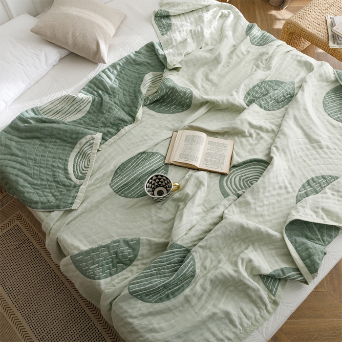 91家纺网 家纺一手货源 找家纺 朴尔家纺-毛巾被 2026春夏新款水洗全棉纯棉四层细纱系列毛巾被下班夏凉被空调被 年轮-绿毛巾被