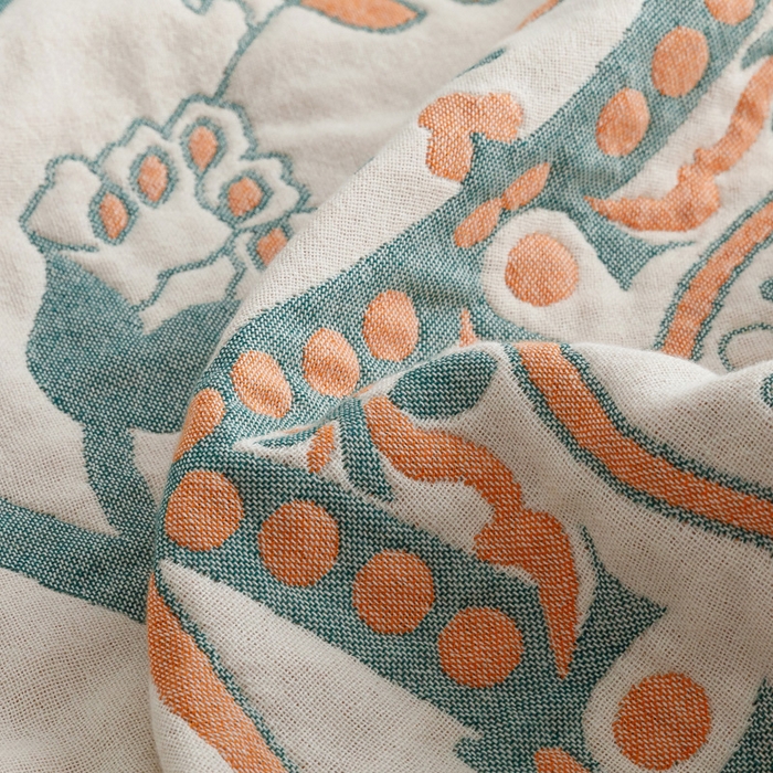 91家纺网 家纺一手货源 找家纺 朴尔家纺-毛巾被 2026春夏新款水洗全棉纯棉四层细纱系列毛巾被下班夏凉被空调被 恋恋花枝-绿毛巾被