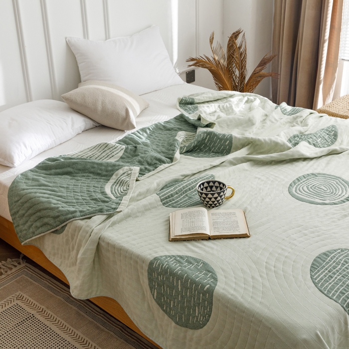 91家纺网 家纺一手货源 找家纺 朴尔家纺-毛巾被 2026春夏新款水洗全棉纯棉四层细纱系列毛巾被下班夏凉被空调被 年轮-绿毛巾被