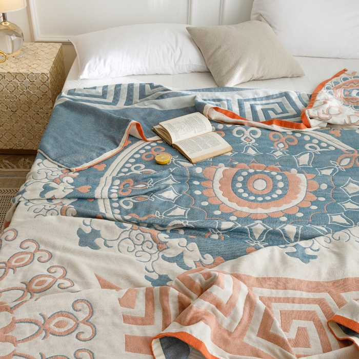 91家纺网 家纺一手货源 找家纺 朴尔家纺-毛巾被 2026春夏新款水洗全棉纯棉四层细纱系列毛巾被下班夏凉被空调被 铃兰香-橘毛巾被