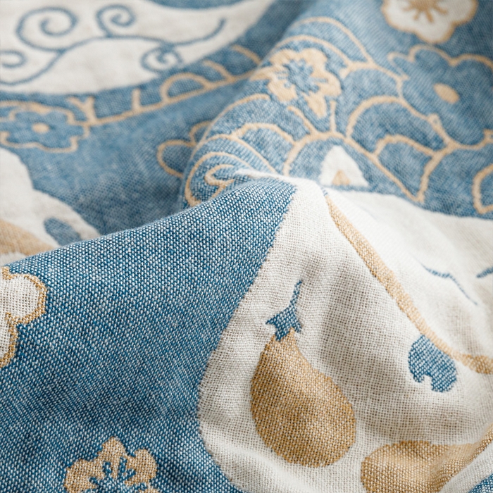 91家纺网 家纺一手货源 找家纺 朴尔家纺-毛巾被 2026春夏新款水洗全棉纯棉四层细纱系列毛巾被下班夏凉被空调被 招福瞄-蓝毛巾被