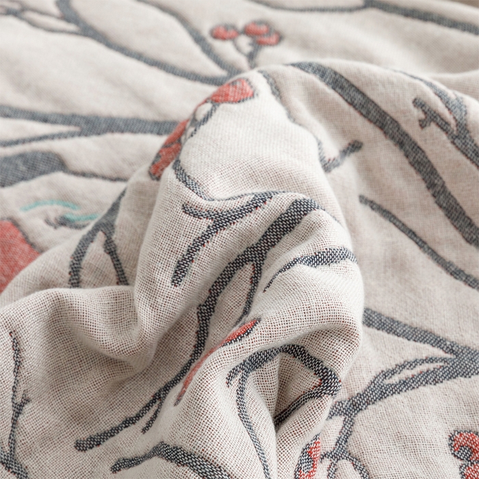 91家纺网 家纺一手货源 找家纺 朴尔家纺-毛巾被 2026春夏新款水洗全棉纯棉四层细纱系列毛巾被下班夏凉被空调被 喜登高枝-红毛巾被