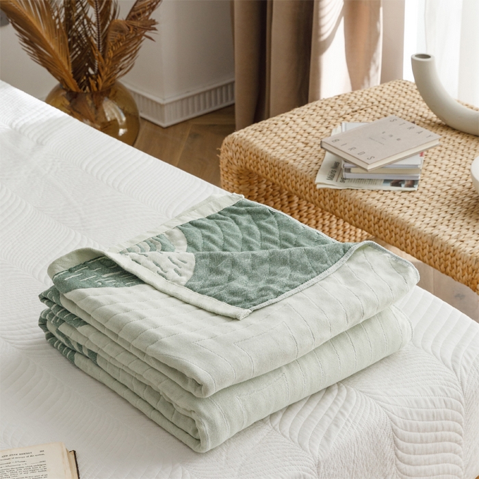 91家纺网 家纺一手货源 找家纺 朴尔家纺-毛巾被 2026春夏新款水洗全棉纯棉四层细纱系列毛巾被下班夏凉被空调被 年轮-绿毛巾被