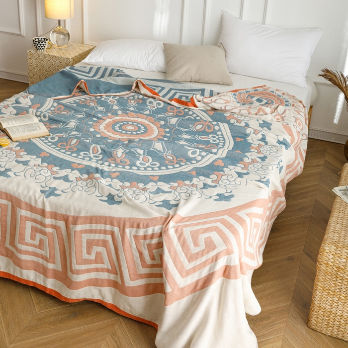 91家纺网 家纺一手货源 找家纺 朴尔家纺-毛巾被 2026春夏新款水洗全棉纯棉四层细纱系列毛巾被下班夏凉被空调被 铃兰香-橘毛巾被