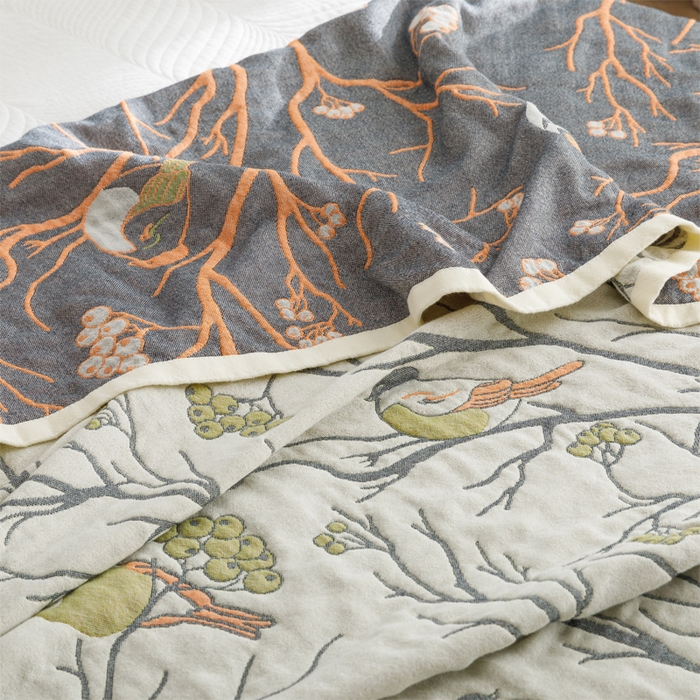 91家纺网 家纺一手货源 找家纺 朴尔家纺-毛巾被 2026春夏新款水洗全棉纯棉四层细纱系列毛巾被下班夏凉被空调被 喜登高枝-绿毛巾被