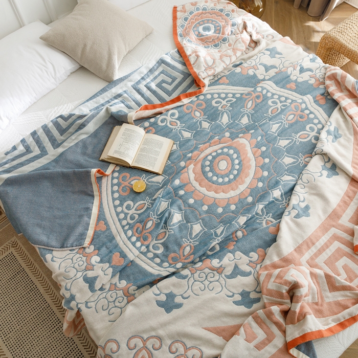 91家纺网 家纺一手货源 找家纺 朴尔家纺-毛巾被 2026春夏新款水洗全棉纯棉四层细纱系列毛巾被下班夏凉被空调被 铃兰香-橘毛巾被