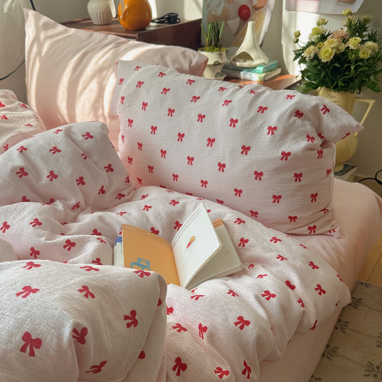 91家纺网 家纺一手货源 找家纺 轻奢坊 2026新款皱皱纱水洗棉韩系混搭四件套 莓果结