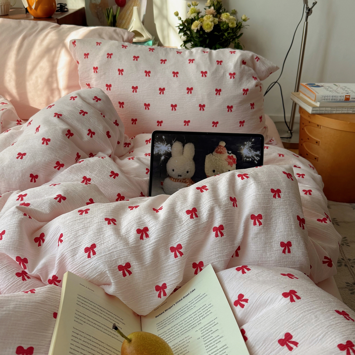 91家纺网 家纺一手货源 找家纺 轻奢坊 2026新款皱皱纱水洗棉韩系混搭四件套 莓果结