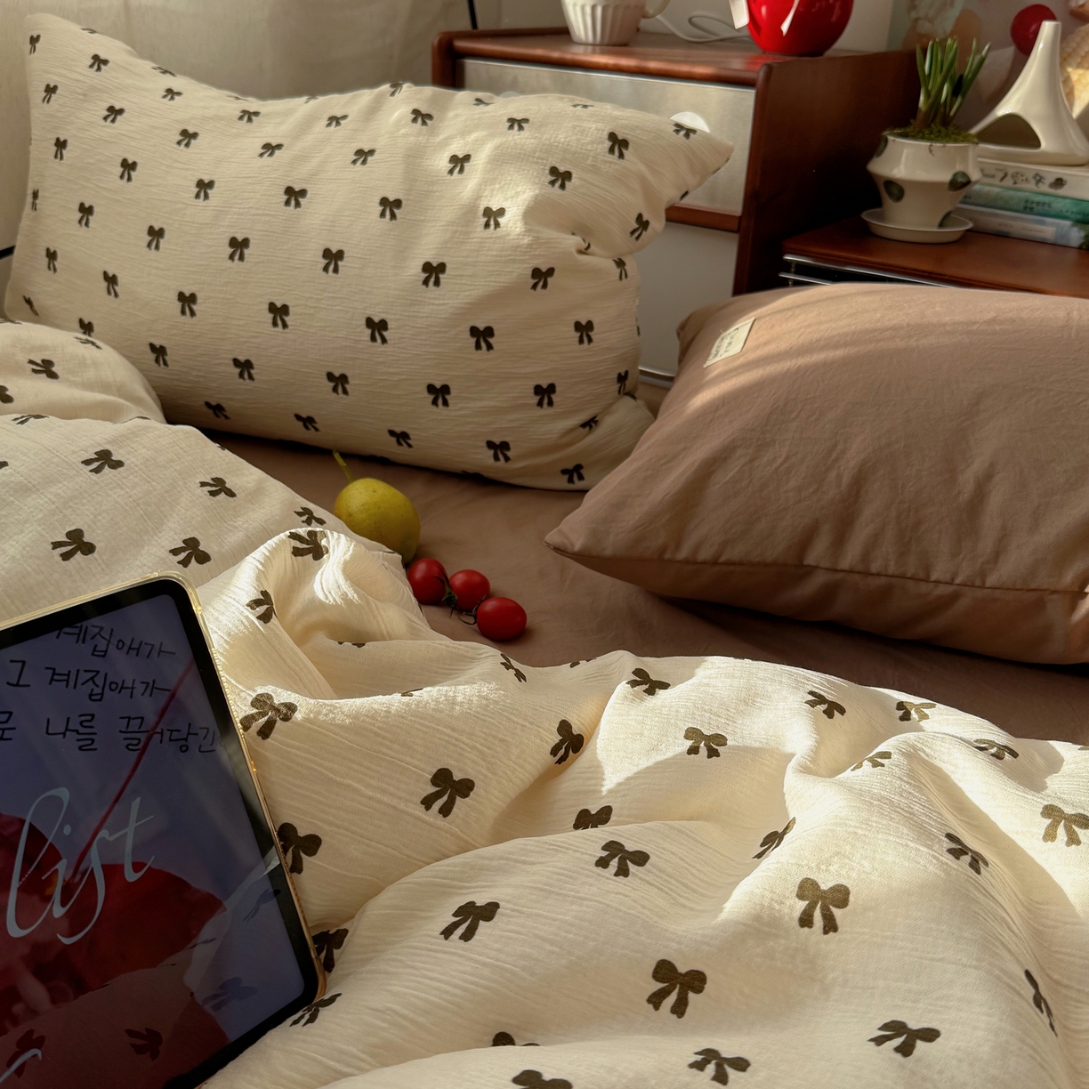 91家纺网 家纺一手货源 找家纺 轻奢坊 2026新款皱皱纱水洗棉韩系混搭四件套 碱冰结