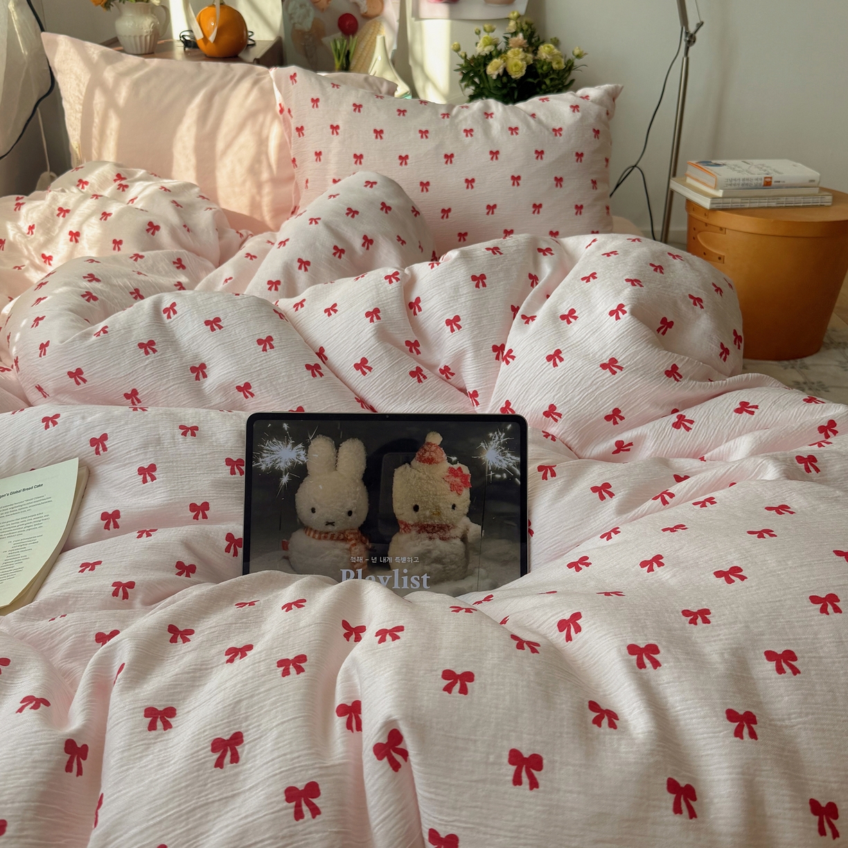 91家纺网 家纺一手货源 找家纺 轻奢坊 2026新款皱皱纱水洗棉韩系混搭四件套 莓果结