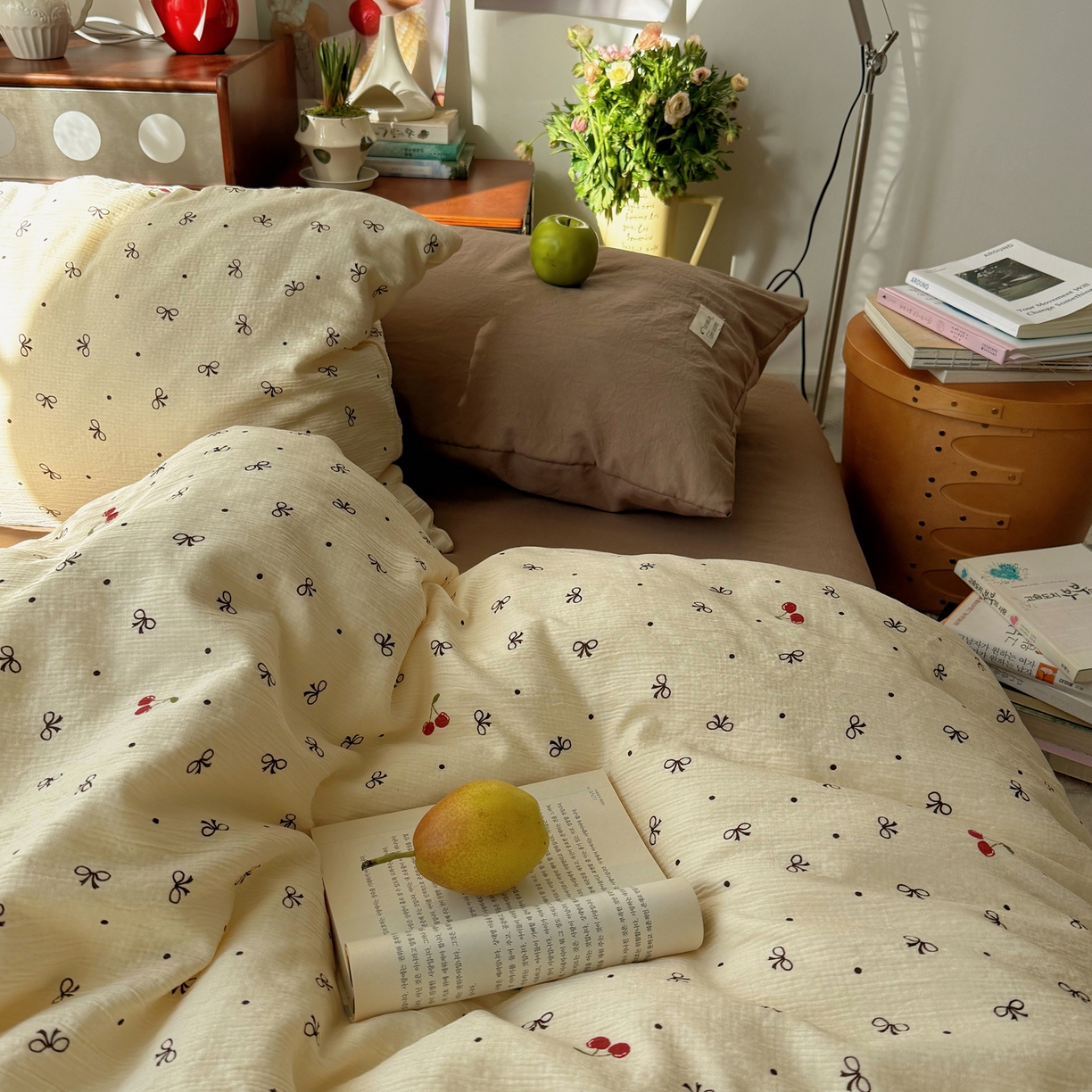 91家纺网 家纺一手货源 找家纺 轻奢坊 2026新款皱皱纱水洗棉韩系混搭四件套 樱桃结