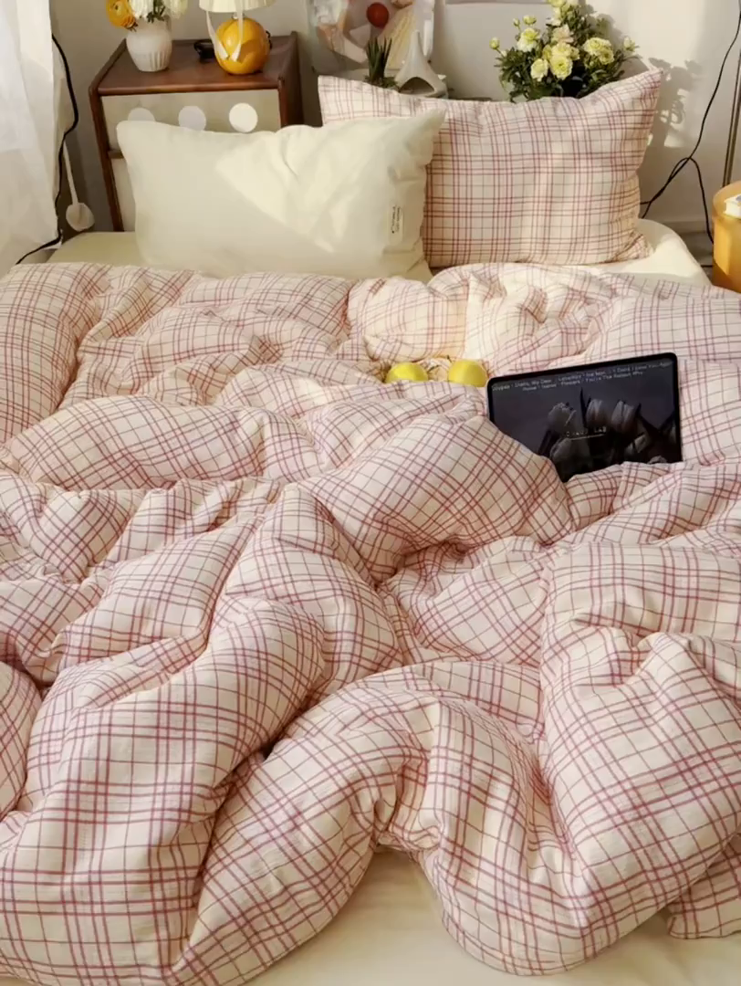 91家纺网 家纺一手货源 找家纺 （总）轻奢坊 2026新款皱皱纱水洗棉韩系混搭四件套