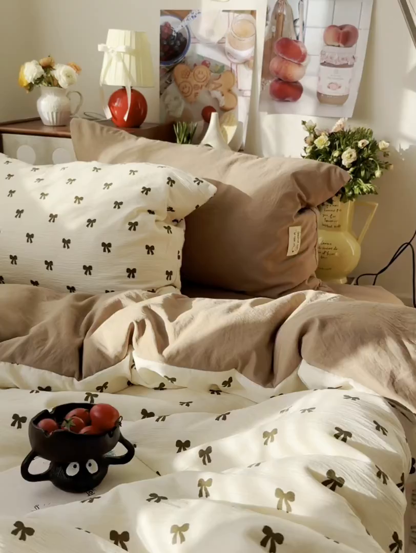 91家纺网 家纺一手货源 找家纺 轻奢坊 2026新款皱皱纱水洗棉韩系混搭四件套 碱冰结