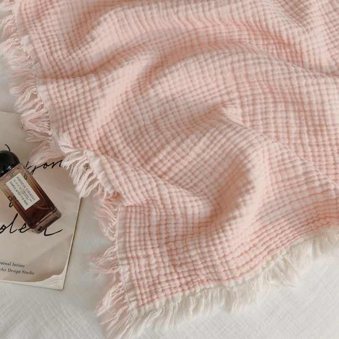 91家纺网 家纺一手货源 找家纺 （总）席世家 2026新款100%全棉纯棉皱皱纱云朵流苏毯毯子