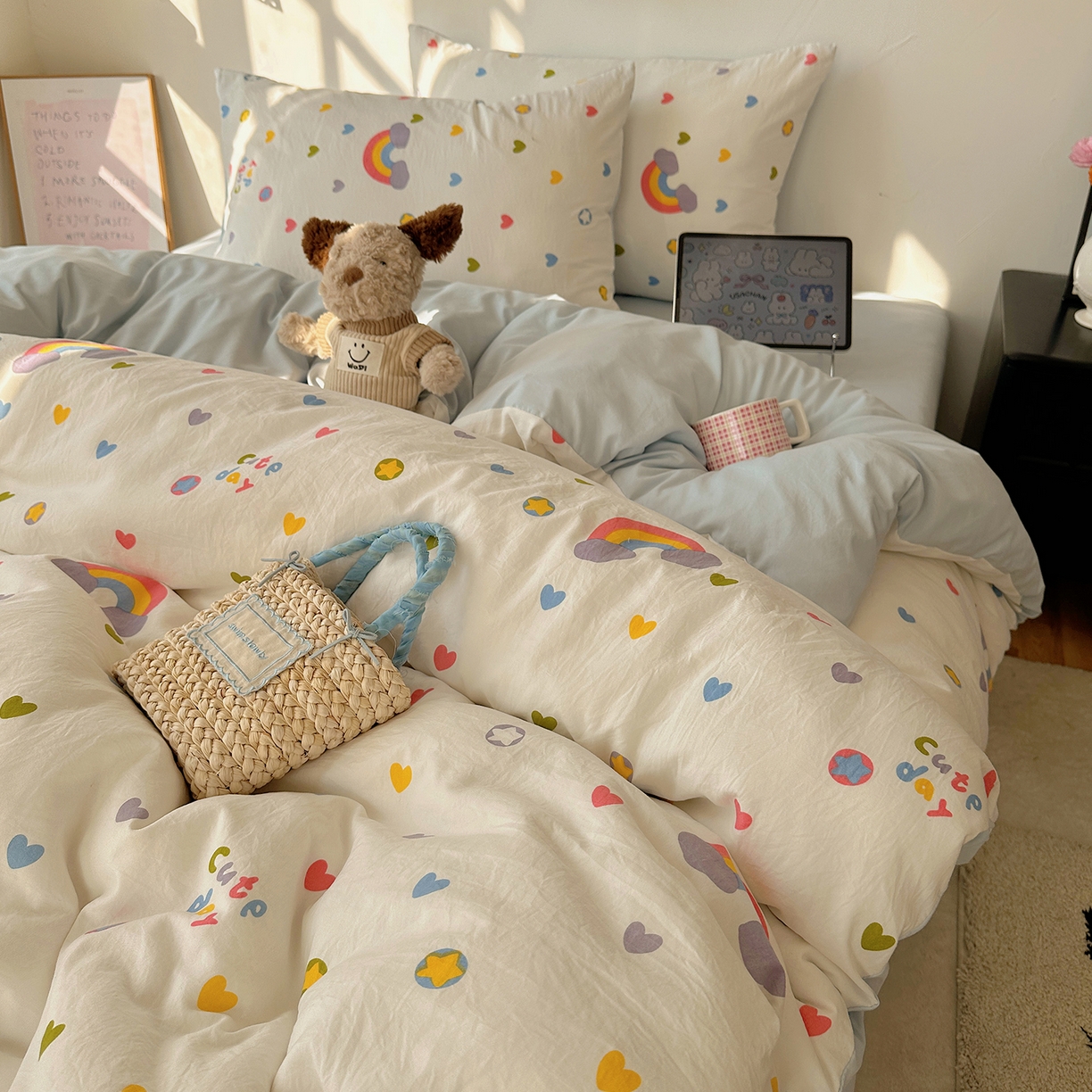 91家纺网 家纺一手货源 找家纺 （总）初夏家纺 2026 新款水洗棉四件套A类卡通简约风床上三件套被套被罩【提供买家秀】