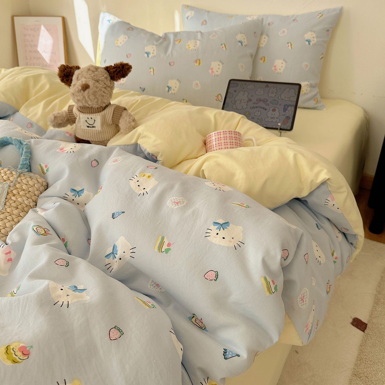 91家纺网 家纺一手货源 找家纺 （总）初夏家纺 2026 新款水洗棉四件套A类卡通简约风床上三件套被套被罩【提供买家秀】