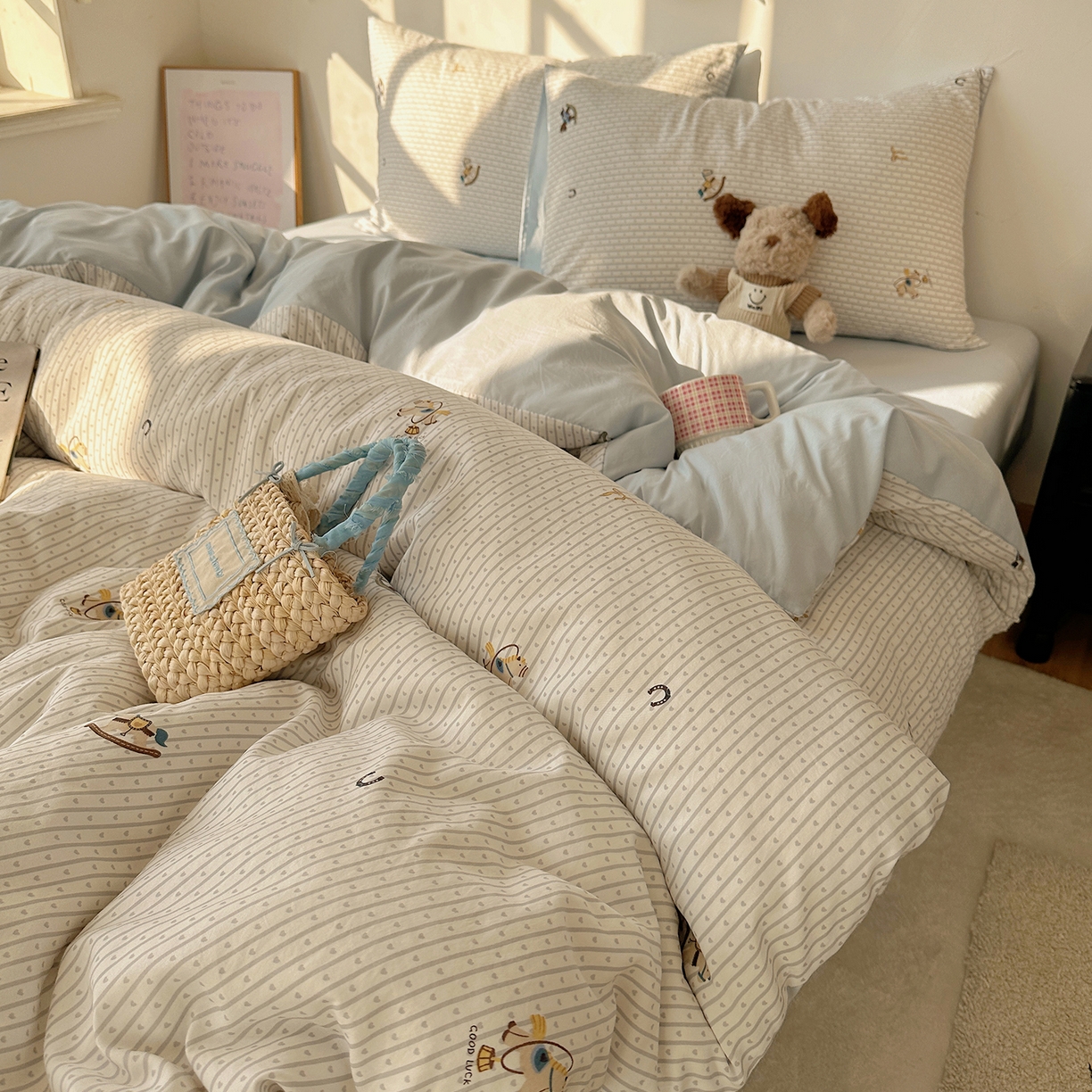 91家纺网 家纺一手货源 找家纺 （总）初夏家纺 2026 新款水洗棉四件套A类卡通简约风床上三件套被套被罩【提供买家秀】