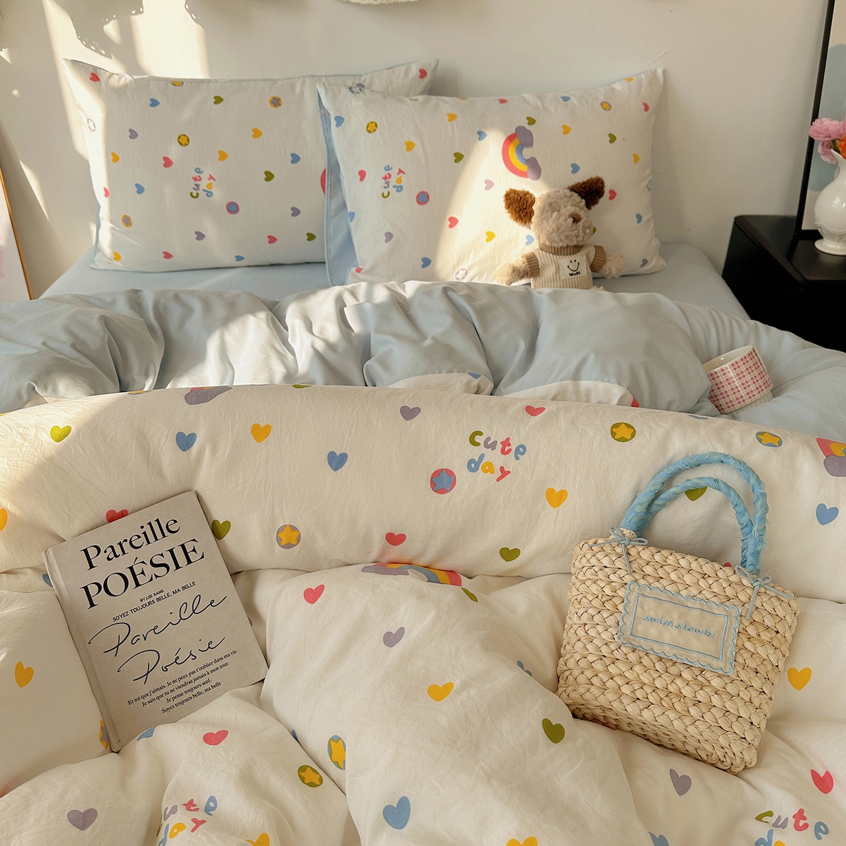 91家纺网 家纺一手货源 找家纺 初夏家纺 2026 新款水洗棉四件套A类卡通简约风床上三件套被套被罩【提供买家秀】 彩虹天堂