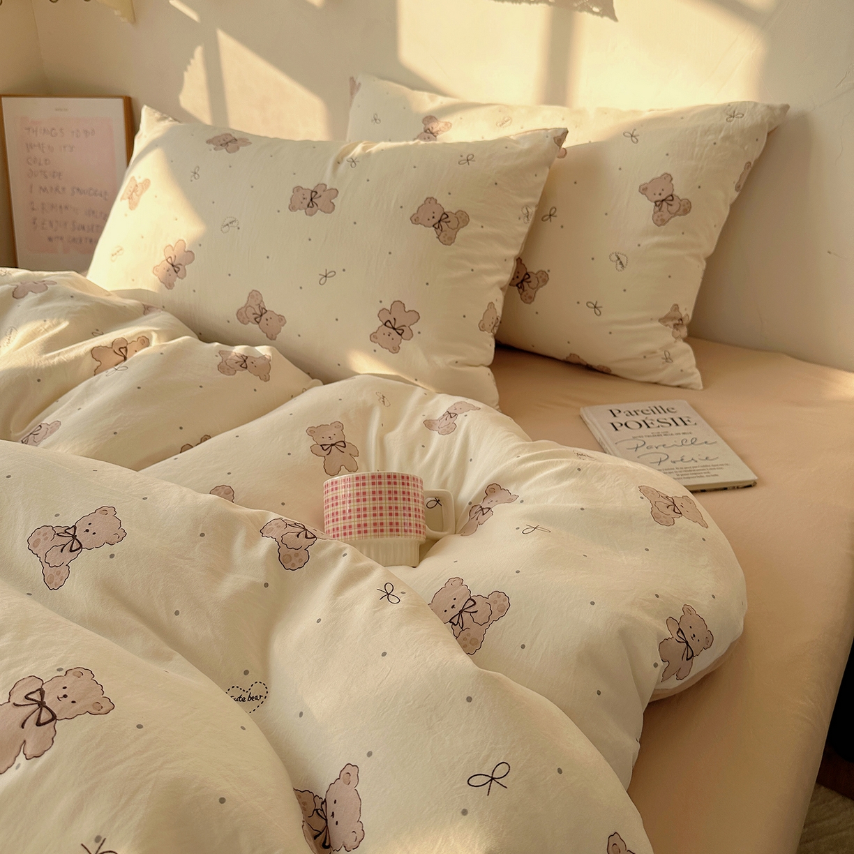 91家纺网 家纺一手货源 找家纺 初夏家纺 2026 新款水洗棉四件套A类卡通简约风床上三件套被套被罩【提供买家秀】 饼干熊