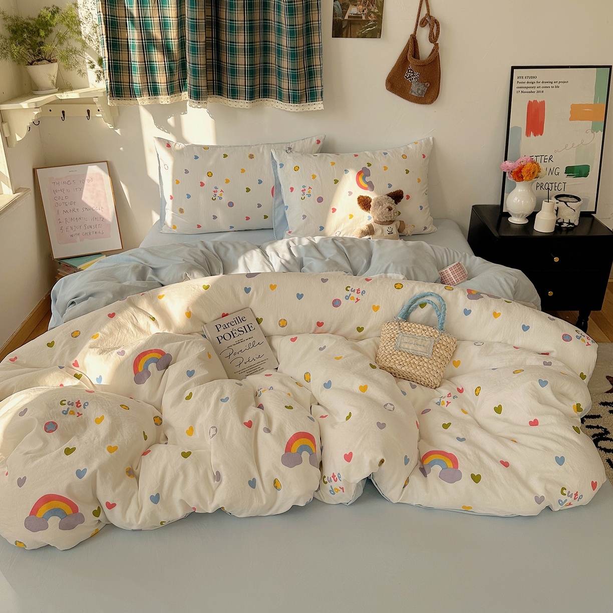 91家纺网 家纺一手货源 找家纺 初夏家纺 2026 新款水洗棉四件套A类卡通简约风床上三件套被套被罩【提供买家秀】 彩虹天堂