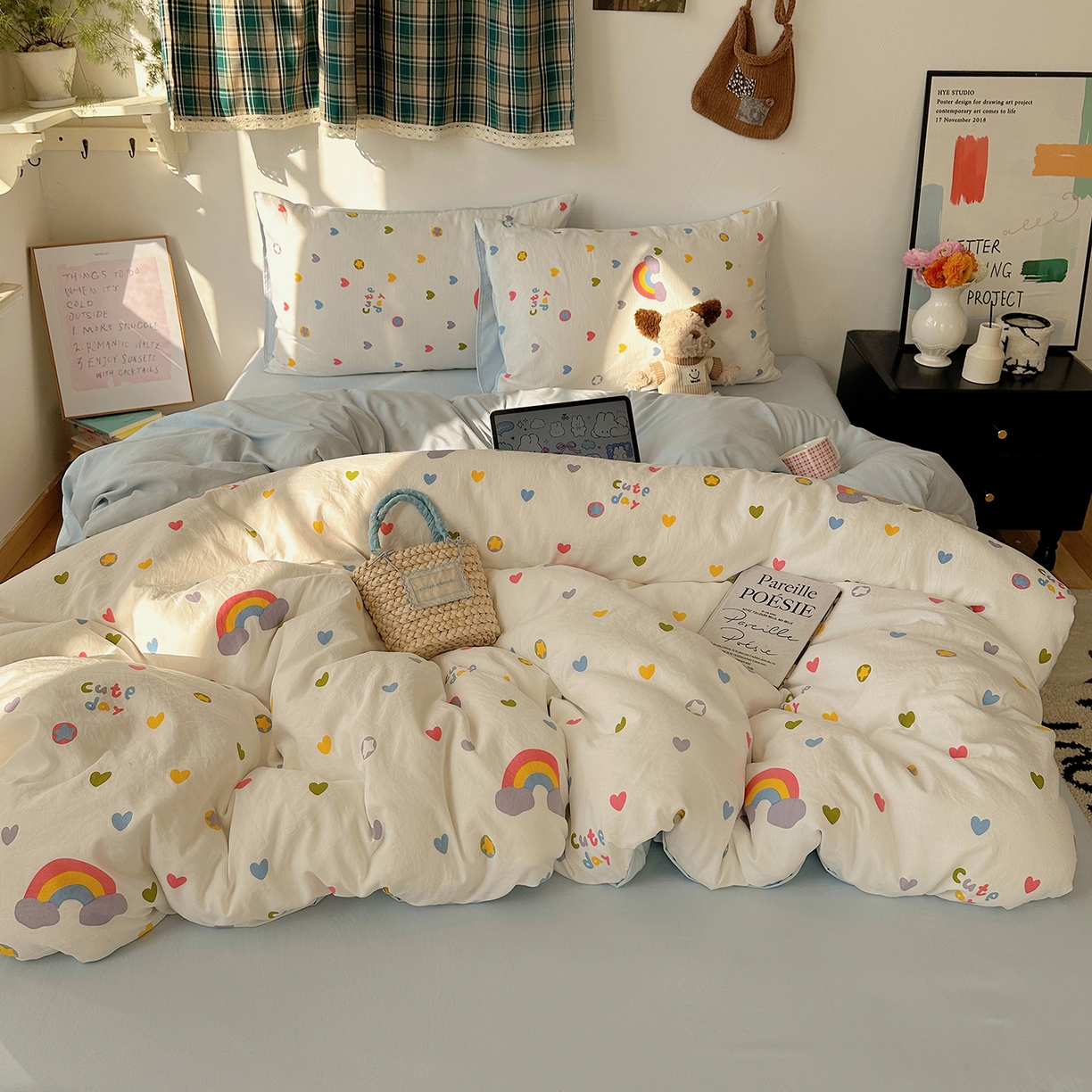 91家纺网 家纺一手货源 找家纺 初夏家纺 2026 新款水洗棉四件套A类卡通简约风床上三件套被套被罩【提供买家秀】 彩虹天堂