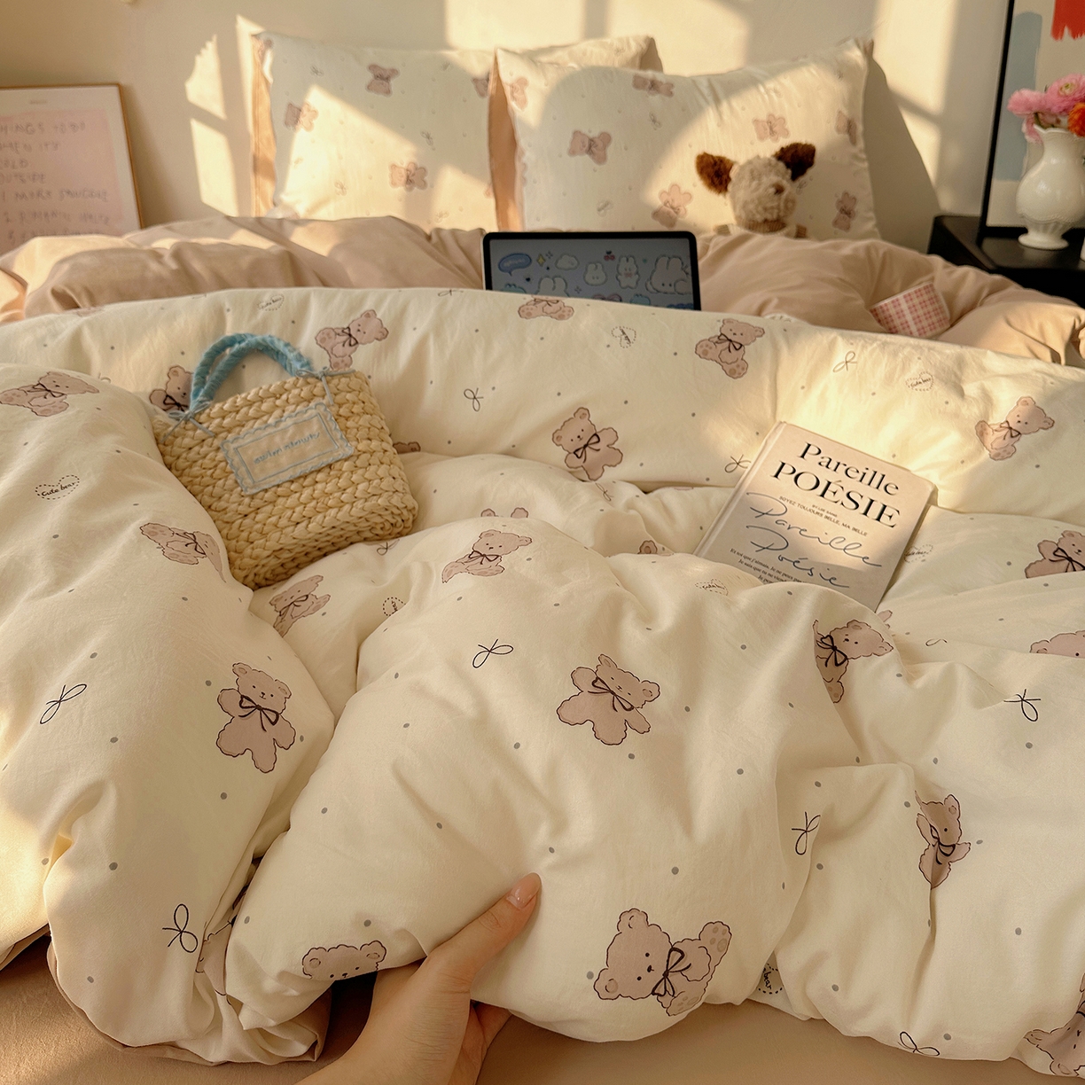 91家纺网 家纺一手货源 找家纺 初夏家纺 2026 新款水洗棉四件套A类卡通简约风床上三件套被套被罩【提供买家秀】 饼干熊