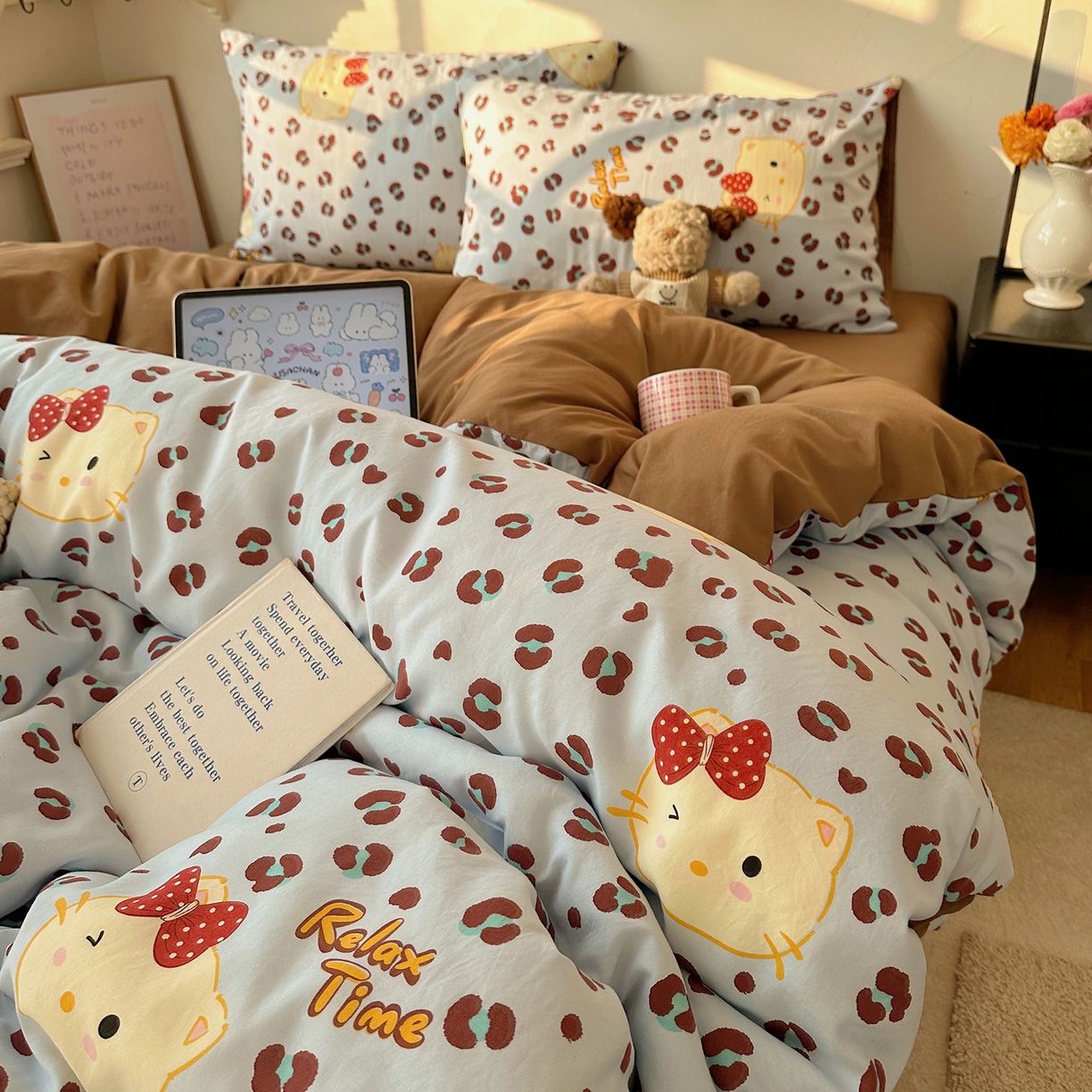 91家纺网 家纺一手货源 找家纺 初夏家纺 2026 新款水洗棉四件套A类卡通简约风床上三件套被套被罩【提供买家秀】 蓝豹喵星人