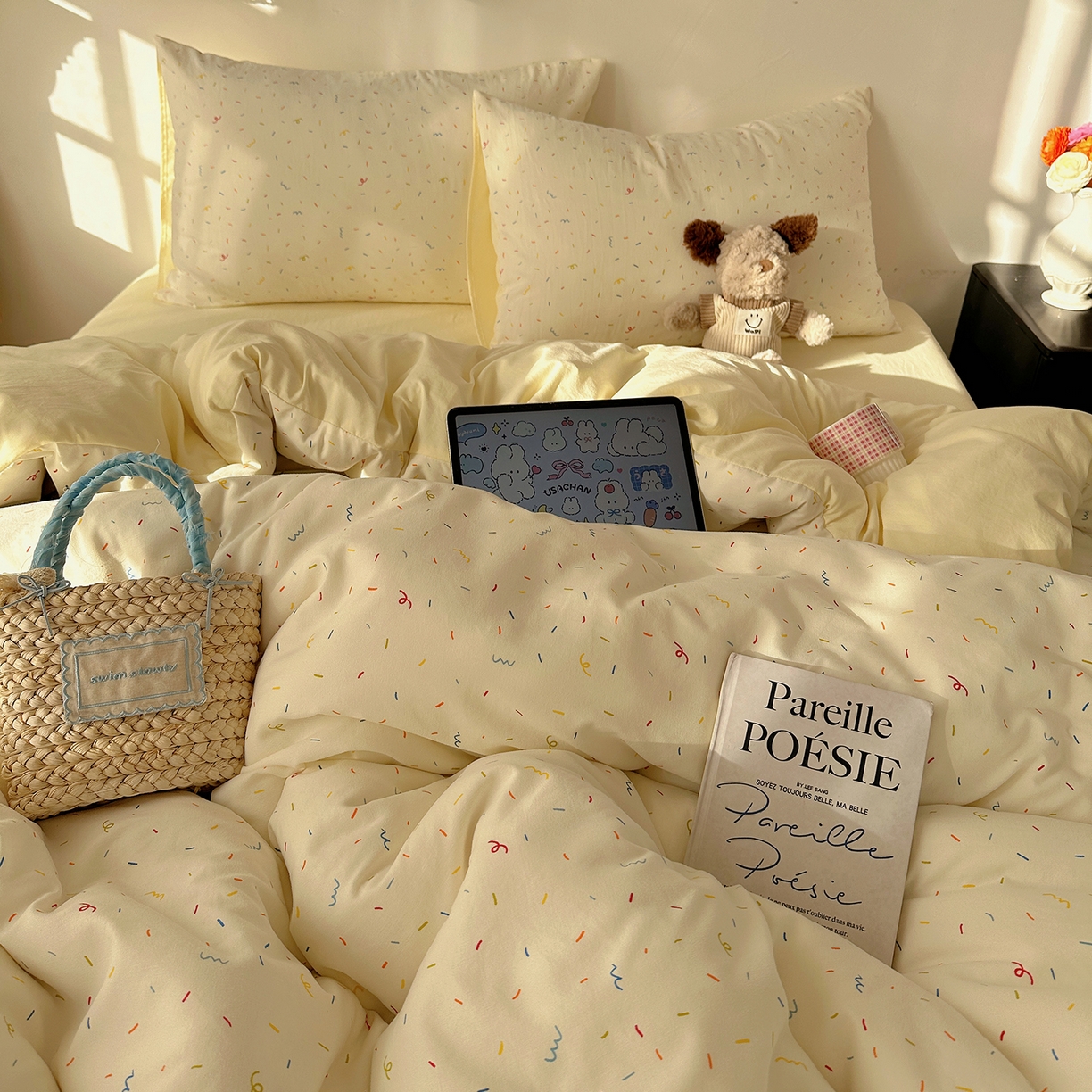 91家纺网 家纺一手货源 找家纺 初夏家纺 2026 新款水洗棉四件套A类卡通简约风床上三件套被套被罩【提供买家秀】 芝士碎