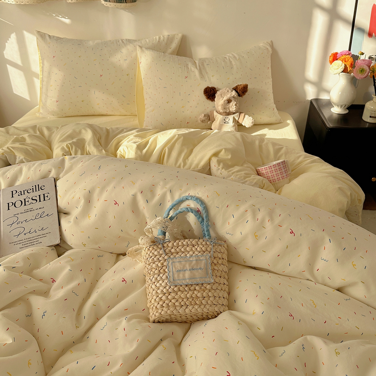 91家纺网 家纺一手货源 找家纺 初夏家纺 2026 新款水洗棉四件套A类卡通简约风床上三件套被套被罩【提供买家秀】 芝士碎