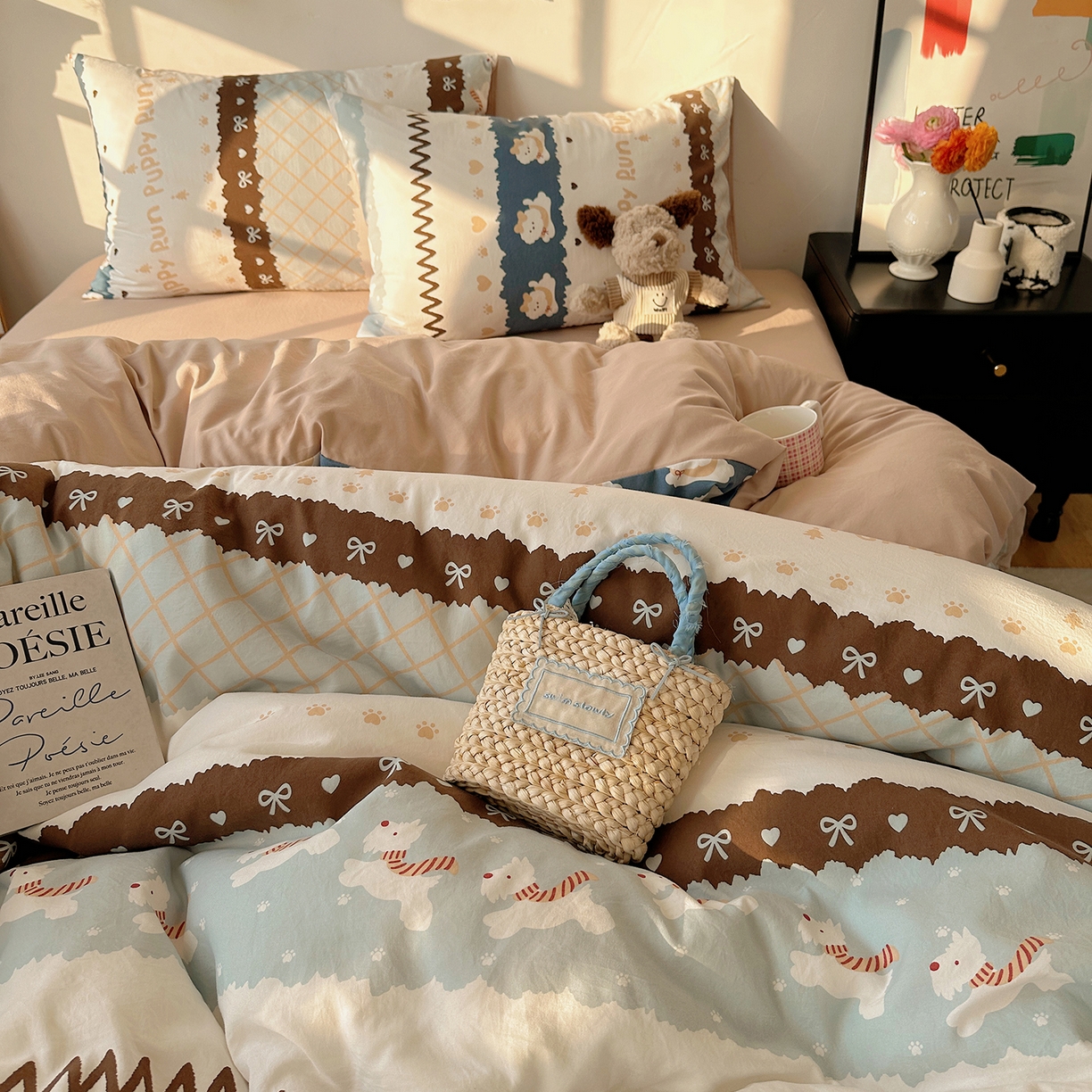 91家纺网 家纺一手货源 找家纺 初夏家纺 2026 新款水洗棉四件套A类卡通简约风床上三件套被套被罩【提供买家秀】 奔向幸福