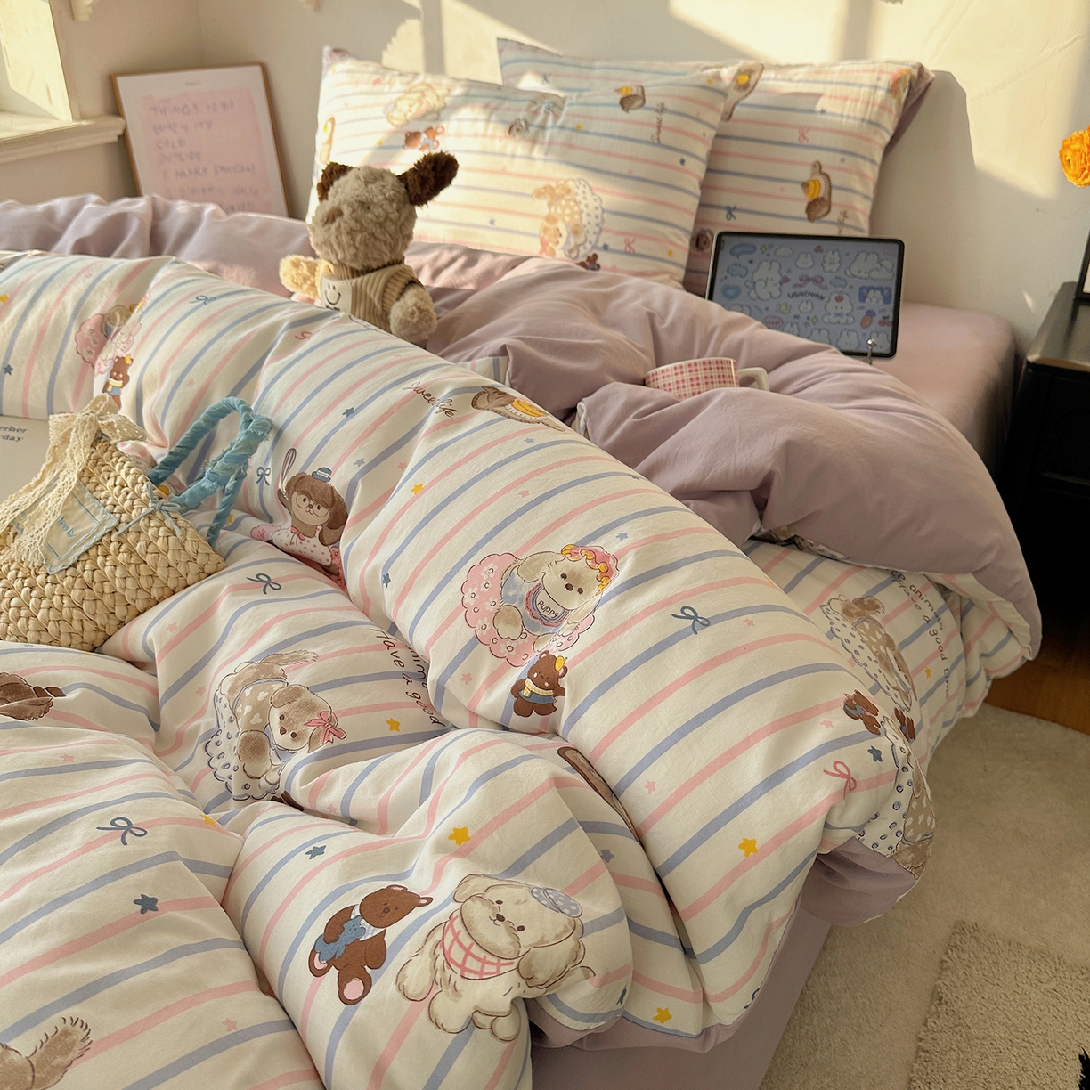 91家纺网 家纺一手货源 找家纺 初夏家纺 2026 新款水洗棉四件套A类卡通简约风床上三件套被套被罩【提供买家秀】 烘焙师