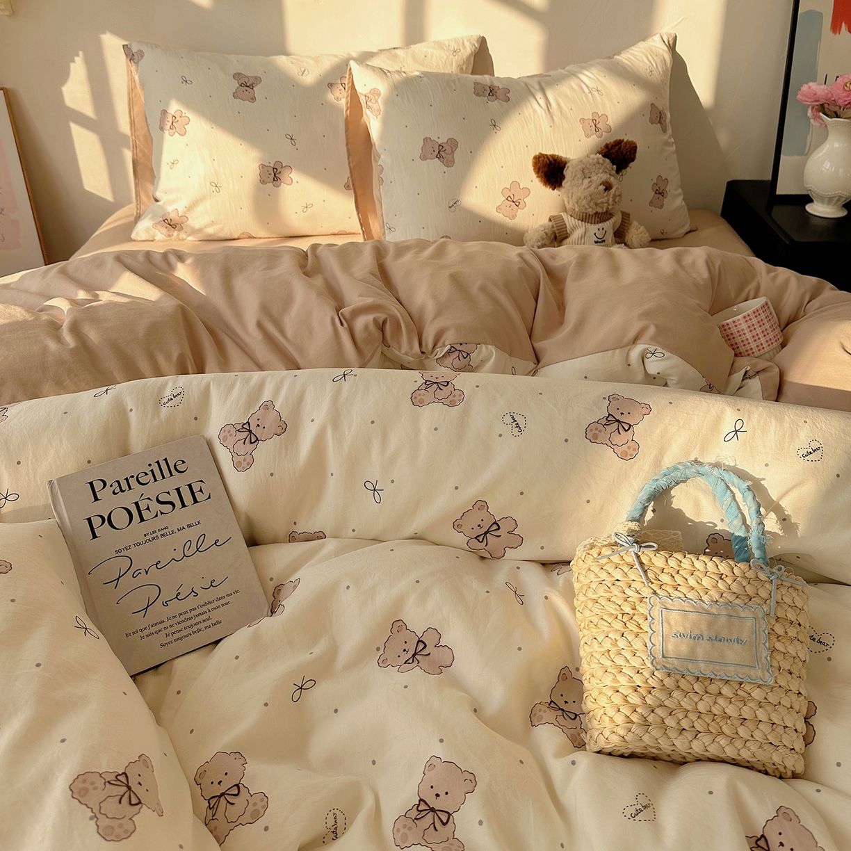 91家纺网 家纺一手货源 找家纺 初夏家纺 2026 新款水洗棉四件套A类卡通简约风床上三件套被套被罩【提供买家秀】 饼干熊