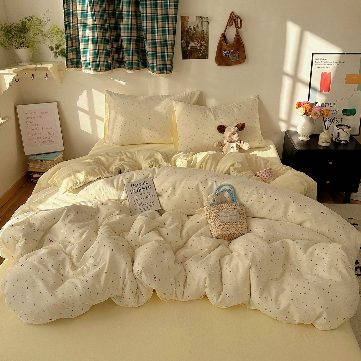 91家纺网 家纺一手货源 找家纺 初夏家纺 2026 新款水洗棉四件套A类卡通简约风床上三件套被套被罩【提供买家秀】 芝士碎