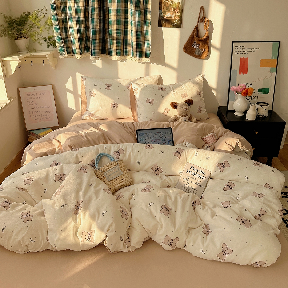 91家纺网 家纺一手货源 找家纺 初夏家纺 2026 新款水洗棉四件套A类卡通简约风床上三件套被套被罩【提供买家秀】 饼干熊