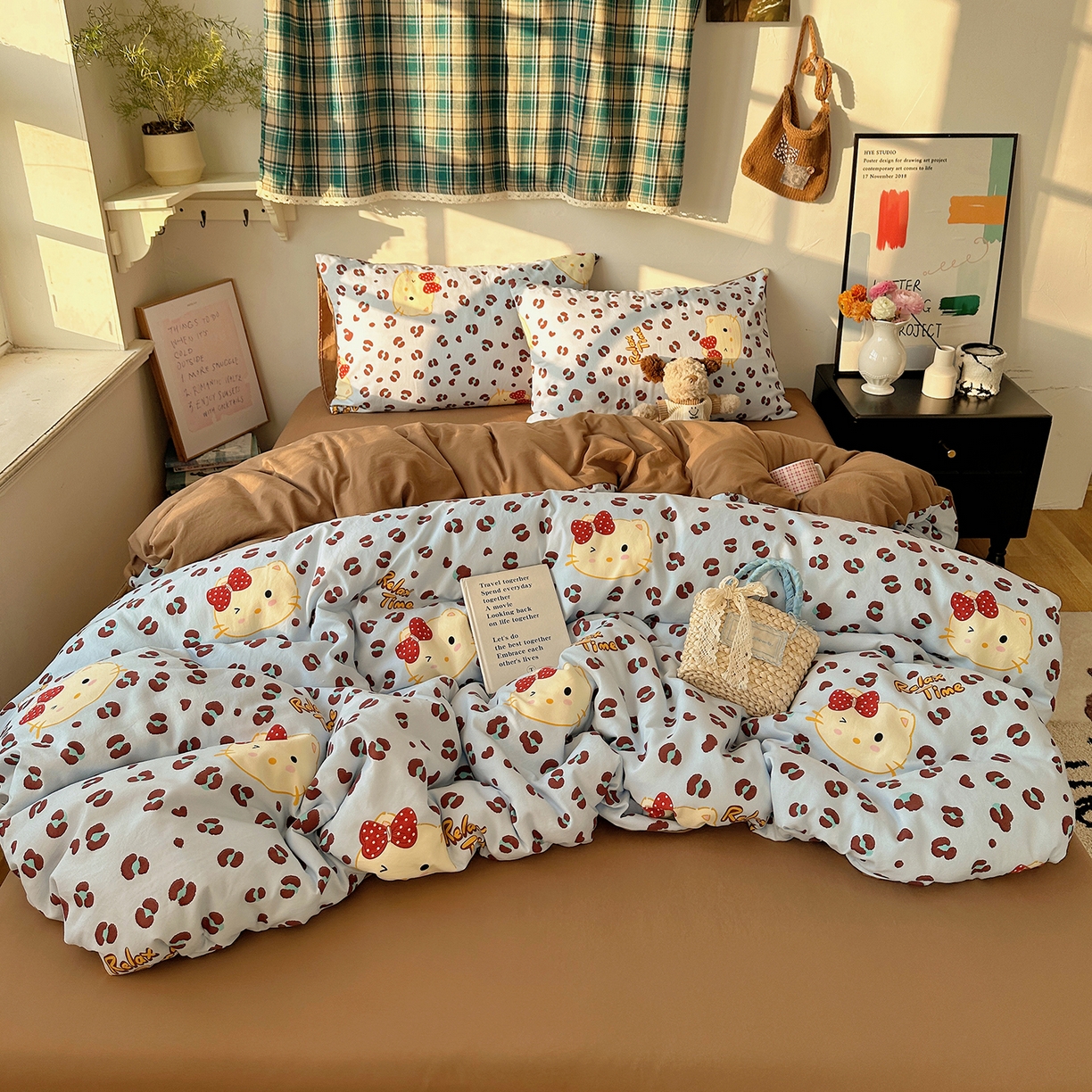 91家纺网 家纺一手货源 找家纺 初夏家纺 2026 新款水洗棉四件套A类卡通简约风床上三件套被套被罩【提供买家秀】 蓝豹喵星人