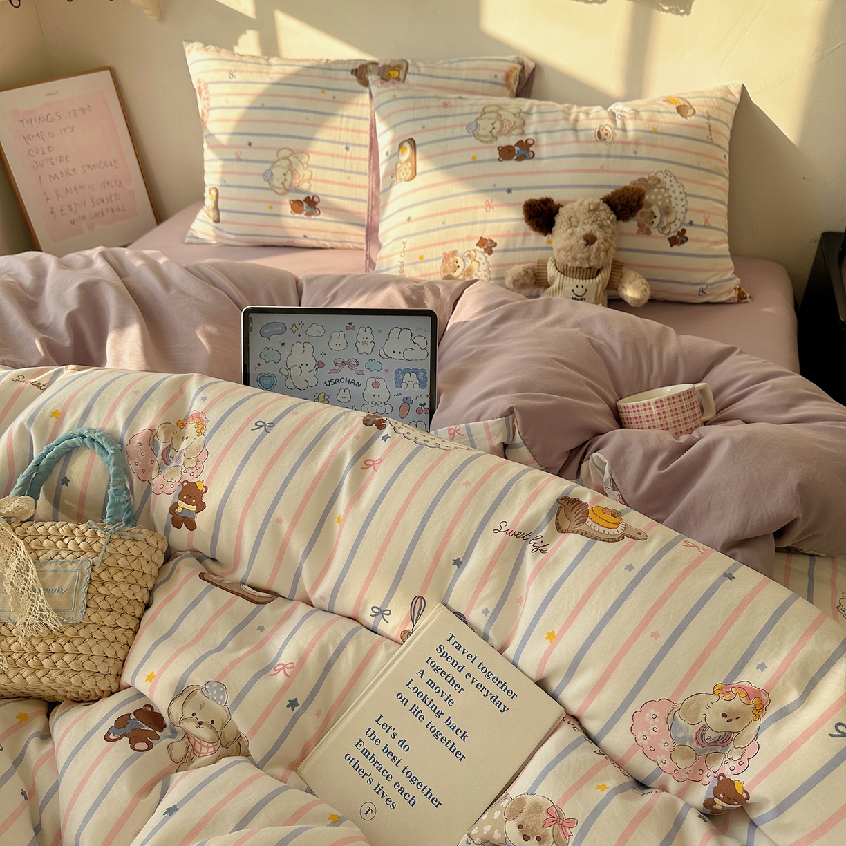 91家纺网 家纺一手货源 找家纺 初夏家纺 2026 新款水洗棉四件套A类卡通简约风床上三件套被套被罩【提供买家秀】 烘焙师