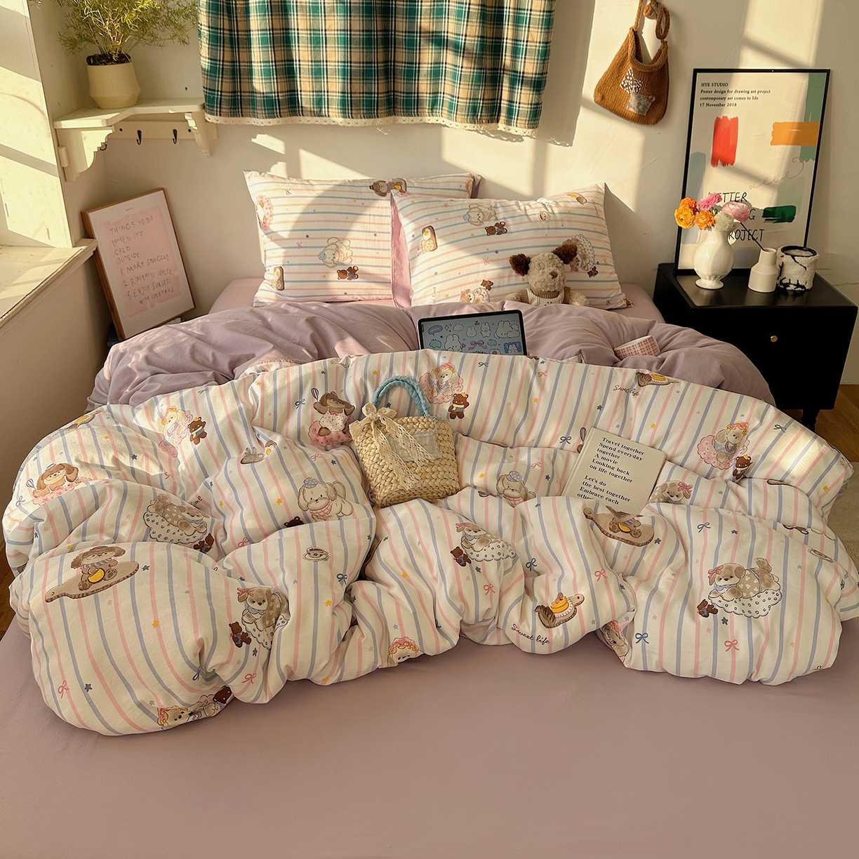 91家纺网 家纺一手货源 找家纺 初夏家纺 2026 新款水洗棉四件套A类卡通简约风床上三件套被套被罩【提供买家秀】 烘焙师