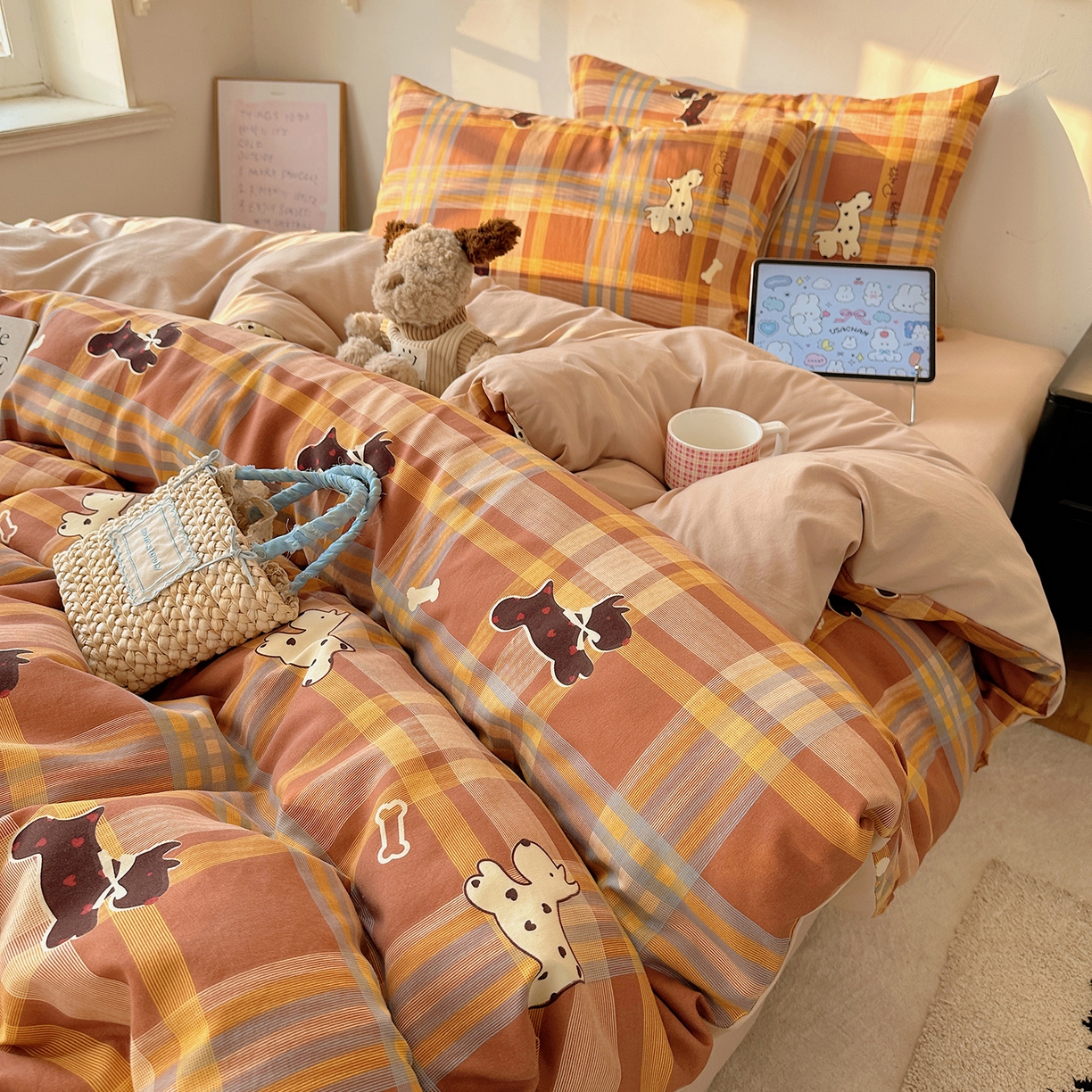 初夏家纺 2026 新款水洗棉四件套A类卡通简约风床上三件套被套被罩【提供买家秀】 趣跑