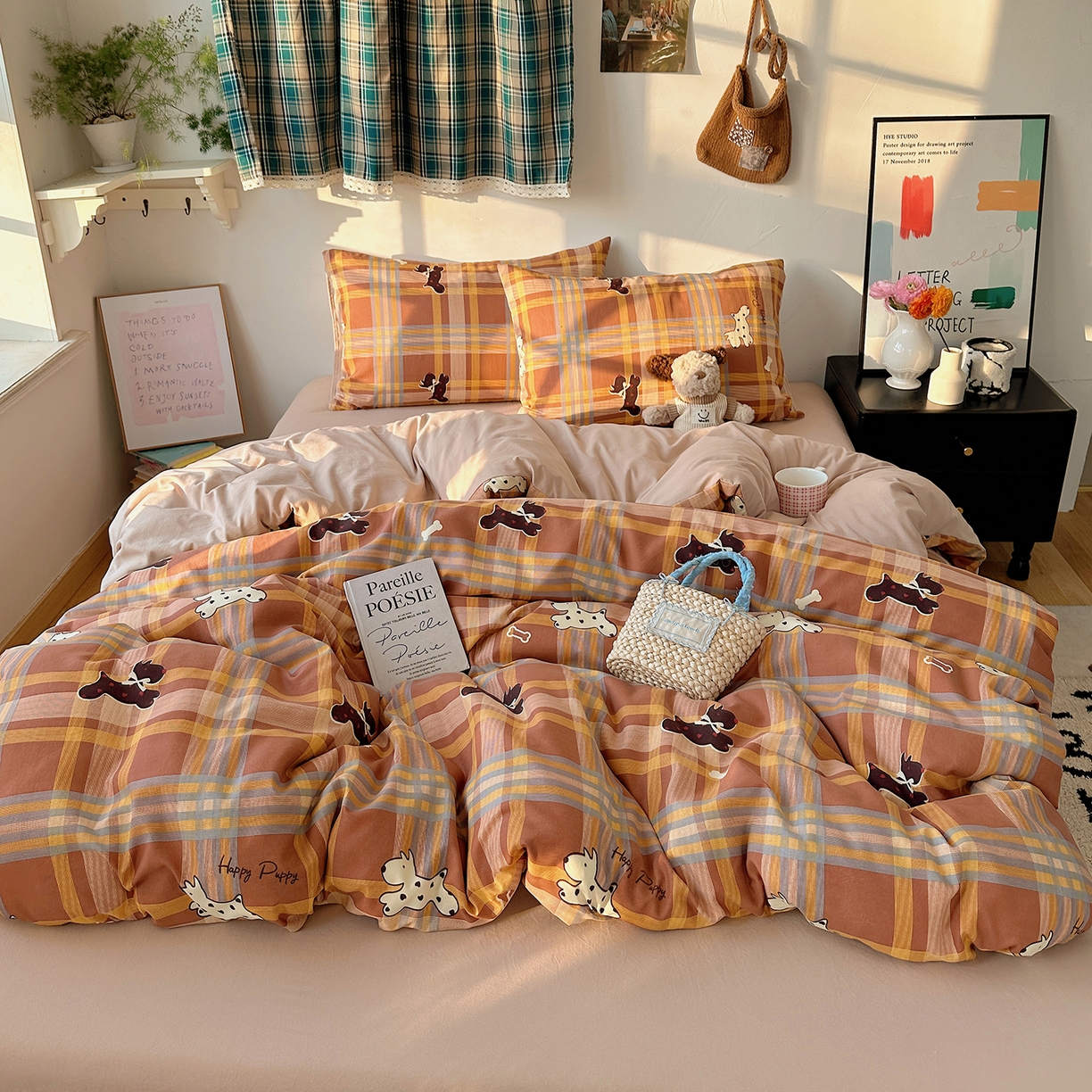 91家纺网 家纺一手货源 找家纺 初夏家纺 2026 新款水洗棉四件套A类卡通简约风床上三件套被套被罩【提供买家秀】 趣跑