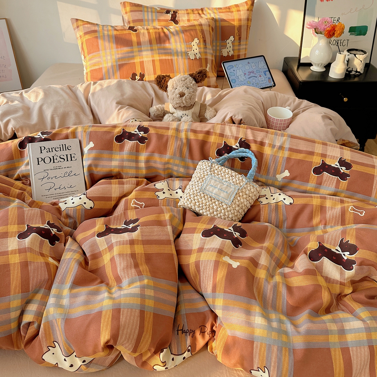 91家纺网 家纺一手货源 找家纺 初夏家纺 2026 新款水洗棉四件套A类卡通简约风床上三件套被套被罩【提供买家秀】 趣跑