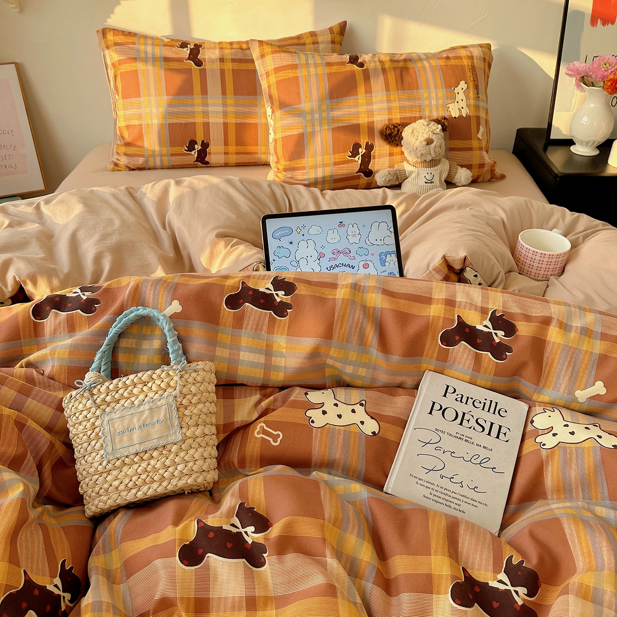 91家纺网 家纺一手货源 找家纺 初夏家纺 2026 新款水洗棉四件套A类卡通简约风床上三件套被套被罩【提供买家秀】 趣跑