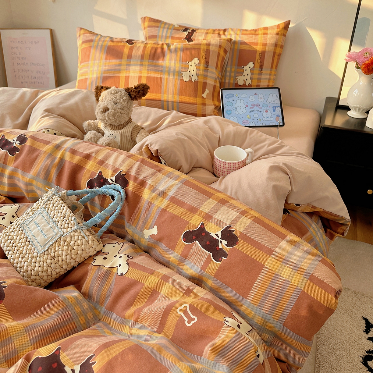 91家纺网 家纺一手货源 找家纺 初夏家纺 2026 新款水洗棉四件套A类卡通简约风床上三件套被套被罩【提供买家秀】 趣跑