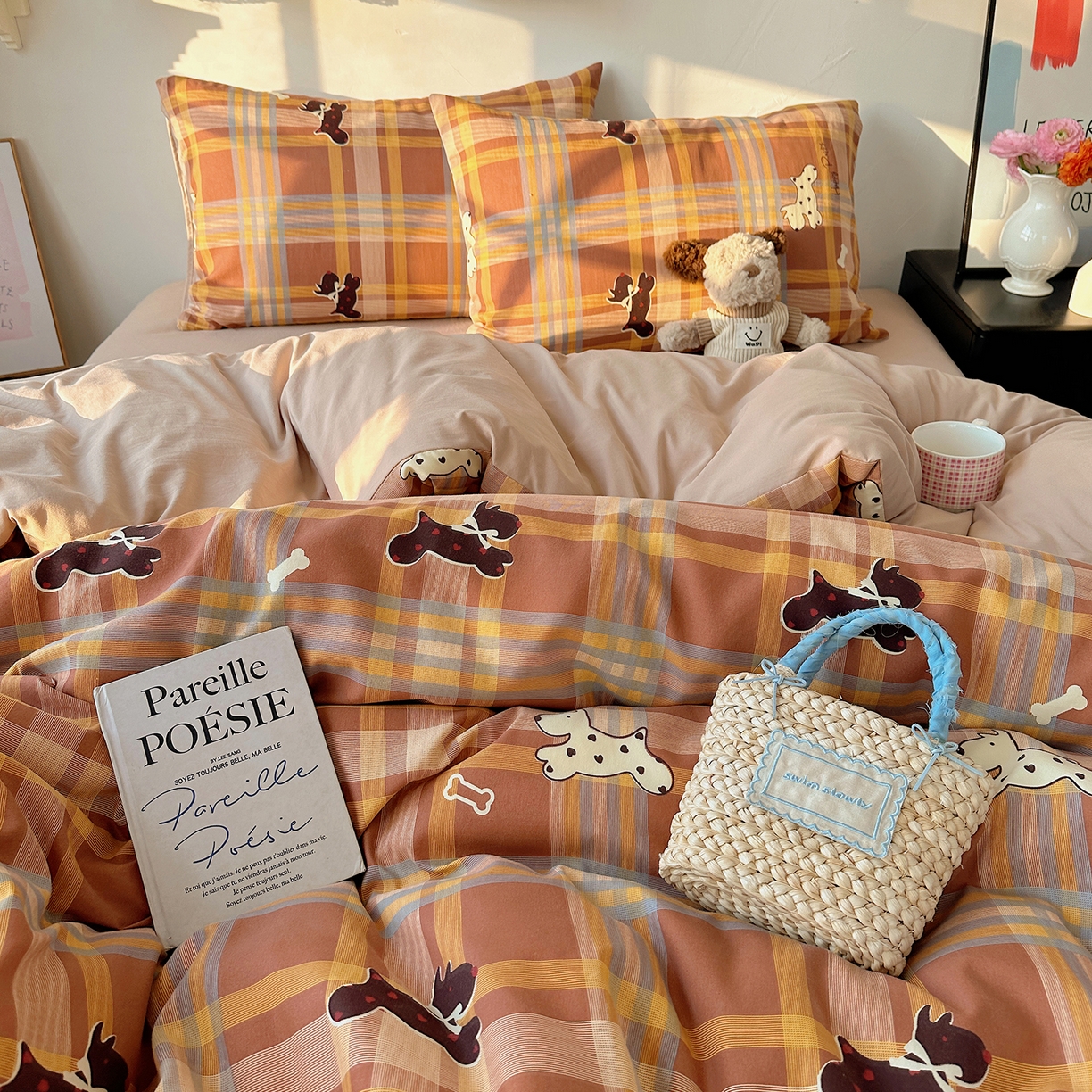 91家纺网 家纺一手货源 找家纺 初夏家纺 2026 新款水洗棉四件套A类卡通简约风床上三件套被套被罩【提供买家秀】 趣跑