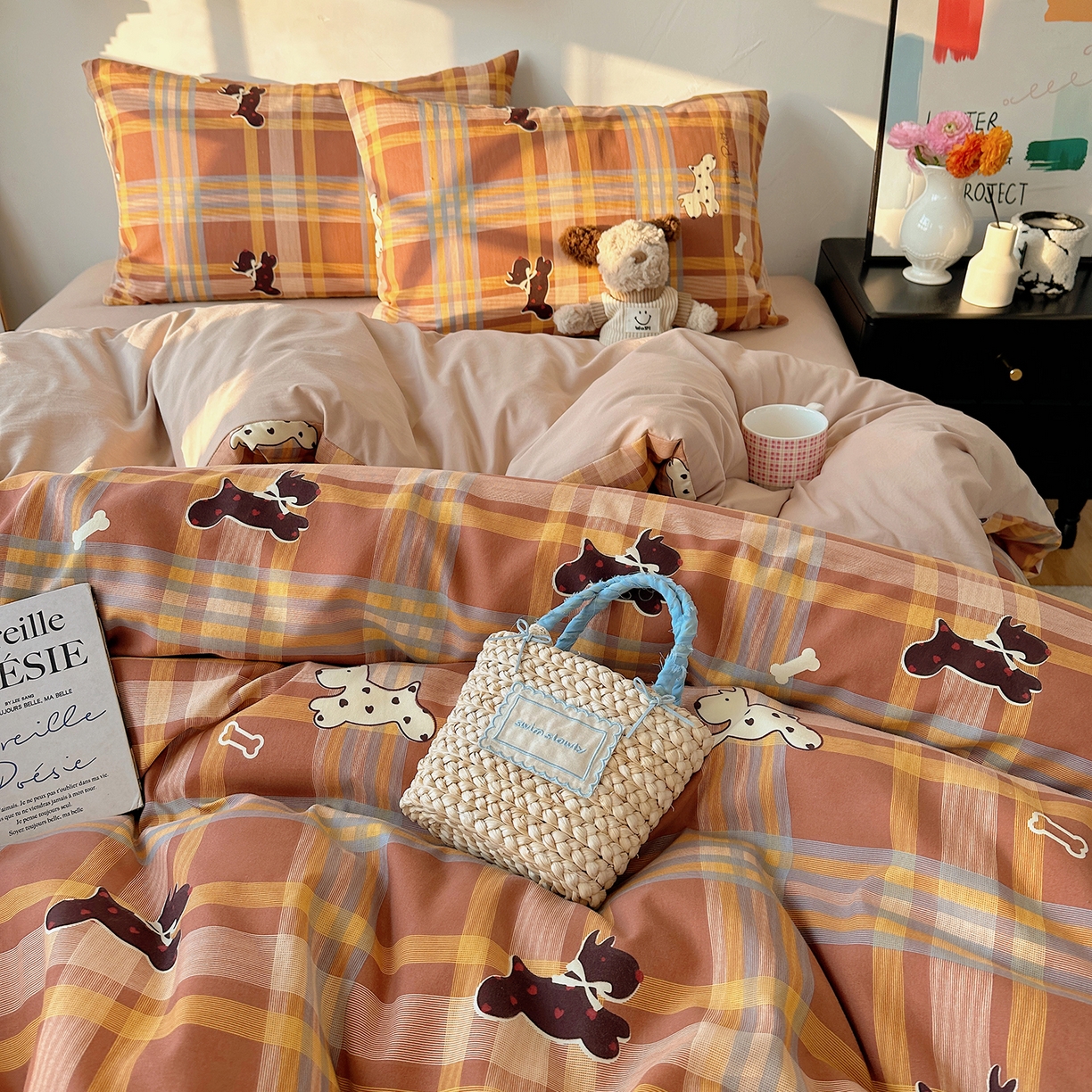 91家纺网 家纺一手货源 找家纺 初夏家纺 2026 新款水洗棉四件套A类卡通简约风床上三件套被套被罩【提供买家秀】 趣跑