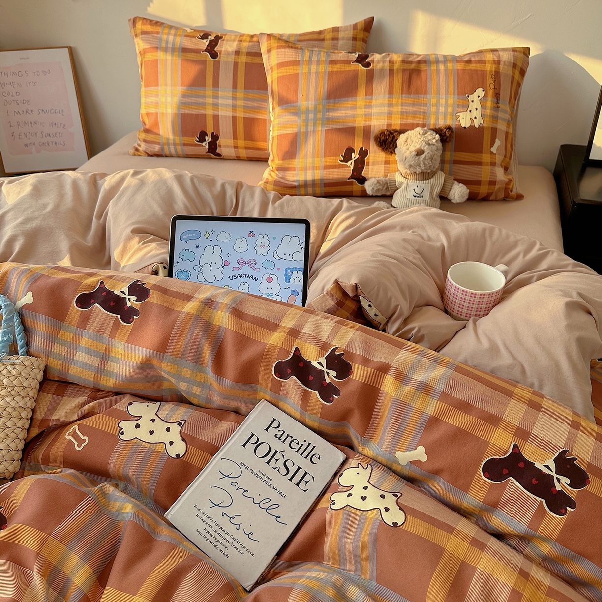 91家纺网 家纺一手货源 找家纺 初夏家纺 2026 新款水洗棉四件套A类卡通简约风床上三件套被套被罩【提供买家秀】 趣跑