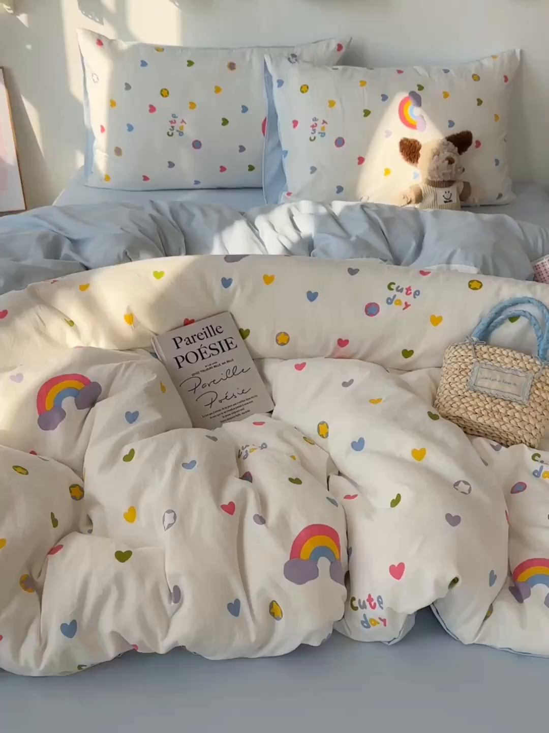 91家纺网 家纺一手货源 找家纺 初夏家纺 2026 新款水洗棉四件套A类卡通简约风床上三件套被套被罩【提供买家秀】 彩虹天堂