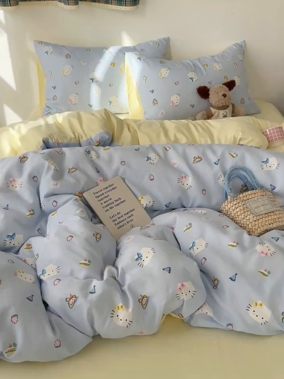 91家纺网 家纺一手货源 找家纺 初夏家纺 2026 新款水洗棉四件套A类卡通简约风床上三件套被套被罩【提供买家秀】 猫屿甜心
