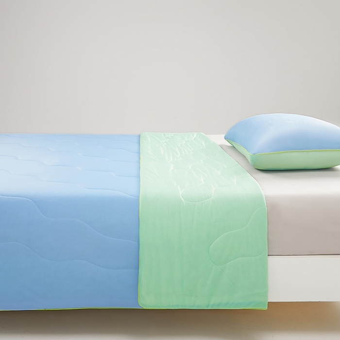 91家纺网 家纺一手货源 找家纺 爱彼家纺 2026新款A类氨纶凉感丝西瓜大豆空调被夏被夏凉被（控价最低79.9/89.9/99.9） 瓜瓜被-蜜蓝绿