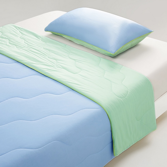 91家纺网 家纺一手货源 找家纺 爱彼家纺 2026新款A类氨纶凉感丝西瓜大豆空调被夏被夏凉被（控价最低79.9/89.9/99.9） 瓜瓜被-蜜蓝绿